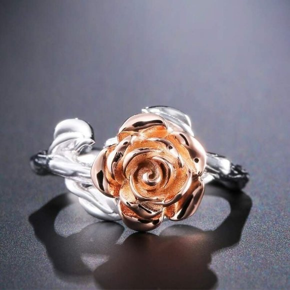 Jewelry - Handmade Silver Branch Red Rose Flower Leaves Cocktail Ring